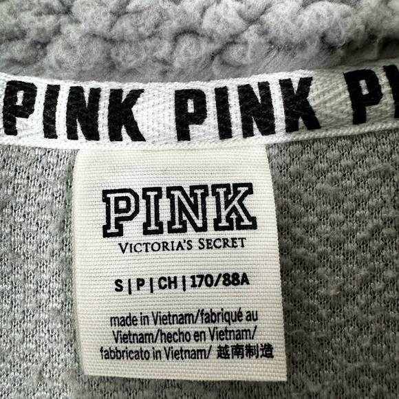 PINK VS Quarter Zip Teddy Sherpa Boyfriend Pullover Sweatshirt Grey Women’s S - Picture 9 of 11